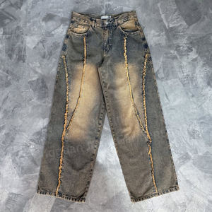 Pantalon en denim de haute qualité en coton délavé vintage à pampilles Pantalon en jean Pantalon en jean de qualité supérieure Stretch Confort à quatre voies - Product Image 1