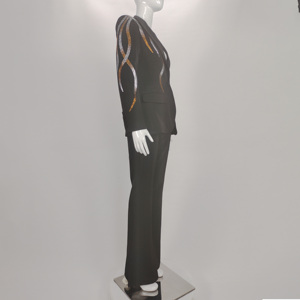 A7850 migustarment abiti e smoking alla moda <span class=keywords><strong>Blaze</strong></span> nero e pantaloni lunghi con cintura da donna d'affari Casual abito da donna da ufficio - Product Image 4