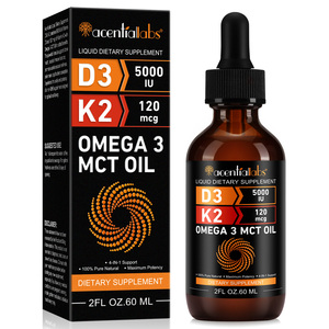 Acentiallabs 100% Natural Organic 5000 IU <strong>Vitamin</strong> <strong>D3</strong> and K2 Liquid Supplement Drops with MCT Oil Omega 3 - Product Image 1