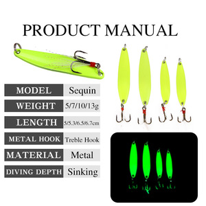 แผ่นเหล็กรูปช้อนเรืองแสงสำหรับล่อปลาทะเลน้ำจืดเหยื่อล่อปลาที่มีชิปมีเสียงรบกวน - Product Image 2