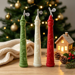 Santa Claus Head Christmas <b>Candle</b> Machine-Made Soy Wax Pillar <b>Red</b> Green Cream Modern Glass Jar Holiday Home Decor Festive Gift - Product Image 1