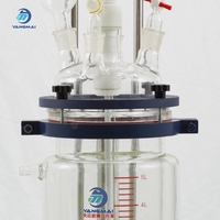 Reactor de vidrio encamisado de 5L resistente a la corrosión con alimentación constante y condensador de reflux para procesamiento de productos químicos finos en laboratorio