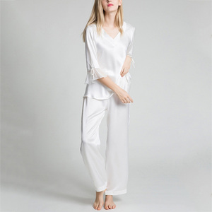 Factory Price Bulk <span class=keywords><strong>Hot</strong></span> <span class=keywords><strong>Sale</strong></span> Long Sleeve Sleepwear Pajama Milk Silk Nightwear Pajamas Set For Women - Product Image 6