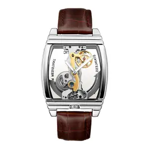 SHENHUA นาฬิกากลไกอัตโนมัติของผู้ชาย,นาฬิกาโครงกระดูกหนัง Relogio Masculino แนวคลาสสิกยอดนิยมปี9870