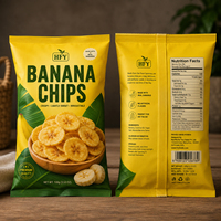 Sacs d'emballage en plastique à scellage arrière personnalisés, de qualité alimentaire, pour chips de banane, chips de plantain, chips de pommes de terre, snacks