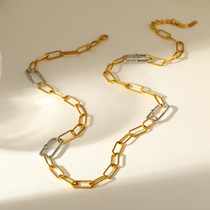 Collar de Mujer Estilo Lujoso, Chapado en Oro de 18K, Acero Inoxidable, Geométrico, Cadena de Cable Metálica en Contraste, Joyería Moderna - Product Image 4