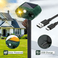 Répulsif à ultrasons solaire USB étanche pour oiseaux, 3 haut-parleurs, LED clignotante, pour colombes, corbeaux, mouches, extérieur