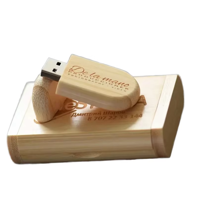 64GB Eco-Friendly USB 2.0 Flash Drive Custom Engraved Logo UV Printing Natural Bamboo Walnut Wooden Box Business Promotions