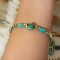 Bracelet en Turquoise Plaqué Or 18K pour Femme, Perles en Acier Inoxydable, Pierre Naturelle, Style Bohème Ethnique, Cadeau Quotidien, Vente en Gros, Personnalisable