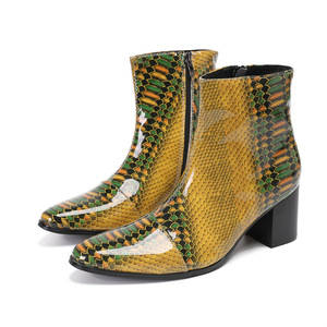 <span class=keywords><strong>Stivali</strong></span> Moda Autunno Inverno da <span class=keywords><strong>Uomo</strong></span> in Pelle di Vacchetta <span class=keywords><strong>Tacco</strong></span> <span class=keywords><strong>Alto</strong></span> Giallo Tubo Corto Punta Quadrata Stile in Vera Pelle - Product Image 1