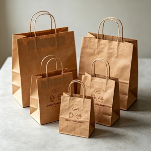 Heavy Duty Greaseproof Kraft <b>Paper</b> Bag With Handle for Restaurant Takeaway Custom Logo Printed Wholesale - Product Image 2