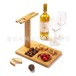 Support à vin de bureau en bambou 7,87x7,75 pouces, plateau multifonctionnel porte-gobelets pour les fêtes - Product Image 5