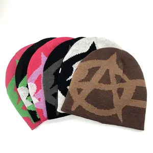 Kualitas Tinggi Kustom Reversibel Memakai Jacquard Beanie Topi Gelombang Knit Spider Web Man Beanie Skull Caps Touque No Cuff