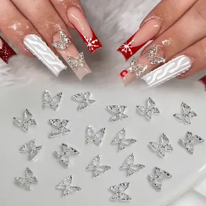 Pingente de ouro e prata para unhas, joia de ouro e prata com zircônia, borboleta 3D, diamante, acessórios de decoração DIY, joia de liga de unhas