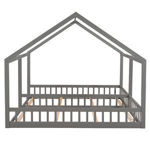 Grey <b>House</b>-Shaped Wooden Double <b>Bed</b> For Kids Bunk <b>Bed</b> With Disassembly Feature Bedroom Furniture - Product Image 5