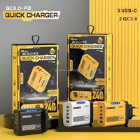 5 Port 240W USB-C Pengisi Daya Dinding QC3.0 Pengisian Cepat Adaptor Perjalanan dengan Proteksi OTP Output 5V/3A