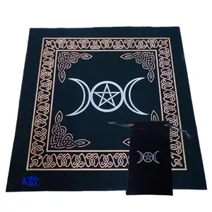 Spot black velvet cloth pentagram star tablecloth March phase tarot tablecloth printed gold and silver tablecloth