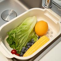 Groentewas- en afgietbak, vergiet, keuken fruitreinigings- en opbergkom, voedselveilige PP, handmatige gootsteenzeefbak