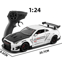 Voitures miniatures RC en métal 1:24 Nissan GTR avec effets sonores et lumineux, roues RC, jouets décoratifs