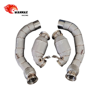 Downpipe Knalpot Katalis Aliran Tinggi dengan Pelindung Panas untuk BMW M5 F90 M8 F91 F92 F93 4.4T Baja Tahan Karat Peningkatan Performa