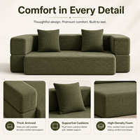 Ensemble de canapé sectionnel 3 places en tissu compressé, design bloc de tofu, chaise longue paresseuse