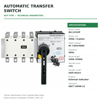 Interrupteur de transfert automatique JIELI AC 230V/400V 50Hz 4P 100A-3200A, temps de conversion de 2 secondes, capacité de coupure de 10kA pour générateur, Chine