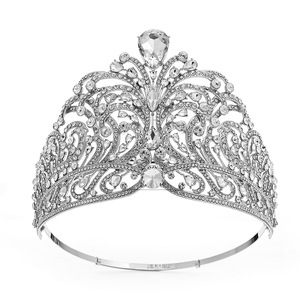 Elegant <b>Silver</b> Pageant <b>Crown</b> Sparkling Multi Color Teardrop Crystal Rhinestone Tiara For Bride Competition Evening Event - Product Image 3