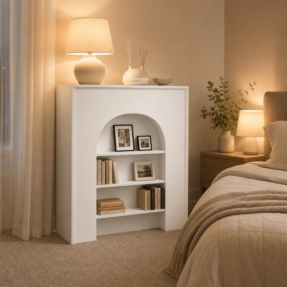 Modern Nordic White Console Table with Arched Display Niche, Minimalist ...