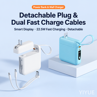 Batterie externe à charge ultra-rapide 22,5 W avec prise secteur et câble intégré, chargeur portable 20000 mAh, personnalisable