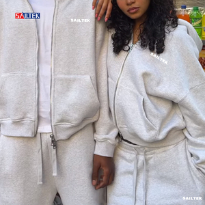 All'<span class=keywords><strong>ingrosso</strong></span> <span class=keywords><strong>abbigliamento</strong></span> da <span class=keywords><strong>donna</strong></span> elegante 2025 con logo personalizzato tuta in pile a due pezzi a gamba larga pantaloni della tuta e Set con cappuccio con Zip - Product Image 4