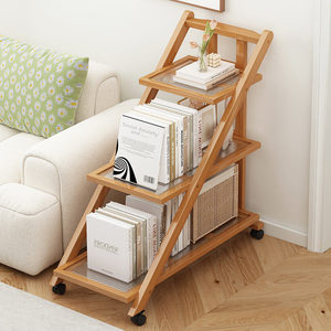 Giá sách gấp di động cho trẻ em Tủ sách nhiều lớp đơn giản với giá sách góc ròng rọc cho góc đọc sách lưu trữ sàn - Product Image 2