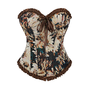 Nouveautés : Corset Bustier Femme Sexy Marron à Motifs Floraux, Style Halter, avec Baleines Fines en Plastique, Lingerie Rétro Gothique Steampunk - Product Image 5