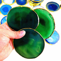 Pierre de cristal plaquée or, dessous de verres à tranches d'agate polie, vente en gros