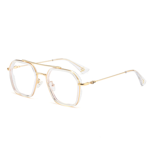 Nuevas Gafas <span class=keywords><strong>Retro</strong></span> de Doble Puente Metálicas con Protección Anti-Luz <span class=keywords><strong>Azul</strong></span>, Gafas de Diseño para Hombre y Mujer, Gafas para Computadora - Product Image 2