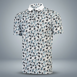 Chemise de golf pour homme Handee, blanche/bleue, imprimé floral numérique, respirante, 100% polyester tricoté - Product Image 4