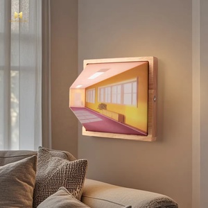 Lampe de nuit LED visuelle à œil nu moderne créative en bois pour salon, lampe d'ambiance murale non perforé<span class=keywords><strong>e</strong></span> - Product Image 5