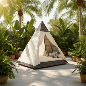 Chaise longue d'extérieur en osier en forme de tente avec coussins inclus, design tropical moderne pour patio et cour - Product Image 2