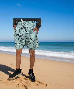 Short de bain imprimé à séchage rapide pour homme, taille mi-haute avec cordon de serrage, tenue de plage décontractée, 100 % polyester tissé - Product Image 2