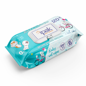 Lingettes humides pour bébé Ipak Soft Blue 120 feuilles pour peaux sensibles, papier tissu pour le nettoyage ménager et l'utilisation des mains, vente en gros - Product Image 1