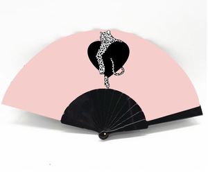 Leopard Print Heart-shaped Fashion Chinese Style Portable Handmade Plastic Fan - Product Image 1