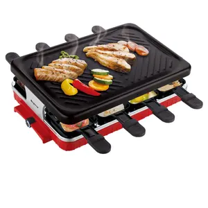 Grelha para churrasqueira raclette, grelha para churrasqueira interna com placa antiaderente e superfícies plana, 8 mini panelas, 1300w