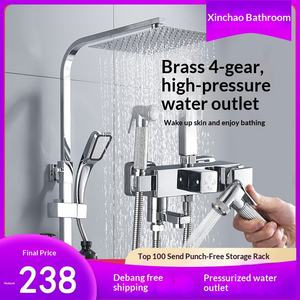 Ensemble de douche de salle de bain en cuivre chromé <span class=keywords><strong>Xinchao</strong></span> avec pomme de douche à effet pluie pressurisée murale et barre coulissante - Product Image 5