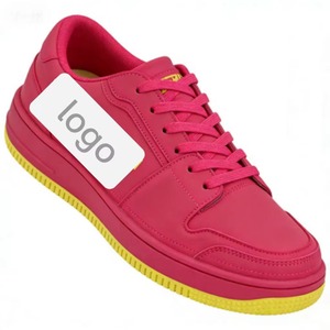 Zapatos de Skate Casuales de Otoño, Color Rosa Neón en Contraste, Parte Superior de Cuero Genuino, Suela de Goma Antideslizante y Resistente al Desgaste, Originales - Product Image 1