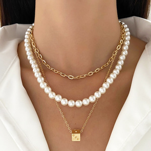 Collier superposé bohème fait main tendance plaqué or 18 carats <span class=keywords><strong>avec</strong></span> perle d'eau douce pour femme, idéal pour le quotidien et les vacances à la plage - Product Image 1