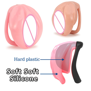 Neuer Sissy Rosa Weicher <span class=keywords><strong>Pussy</strong></span> Mann Keuschheitskäfig mit 4 Penisringen Schloss Schwanzgeschirr Gürtel BDSM Sexspielzeug für Männer Homosexuelle Femboy 18+ - Product Image 1