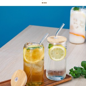 Duy nhất-tường 16 oz 20 oz Borosilicate Glass Coffee cup với nắp Tre và rơm Glass drinkware - Product Image 5
