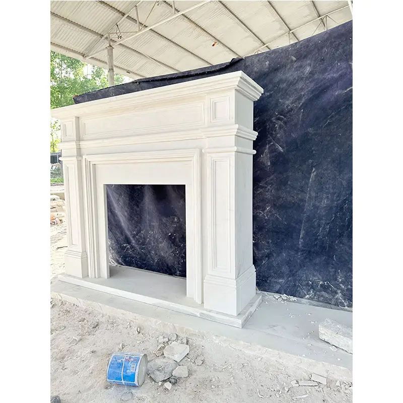HZX Decorative Hand Carved Fashion Indoor White Natural Stone Mental Marble Fireplace