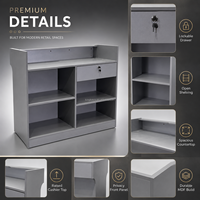 Comptoir de réception commercial gris sur mesure HiKUYA avec rangement interne multi-compartiments pour centre commercial et caisse de vente au détail