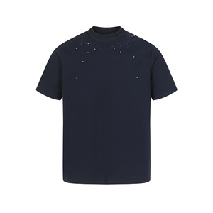 T-shirt Homme NINE à Manches Courtes, Col Rond, Motif Géométrique Brodé, en Polaire Vierge Noire Pure 320g, Coupe Slim, Style Streetwear Personnalisé de Haute Qualité - Product Image 4
