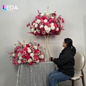 Ramo de Flores Artificiales de Seda LEDA de 70 cm, Color Blanco y Rosa, con Rosas y Paniculata, para Decoración de Bodas - Product Image 1